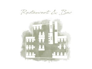 Das Bild zeigt den Lageplan von Restaurant und Bar mit dem Sitzplatzangebot.