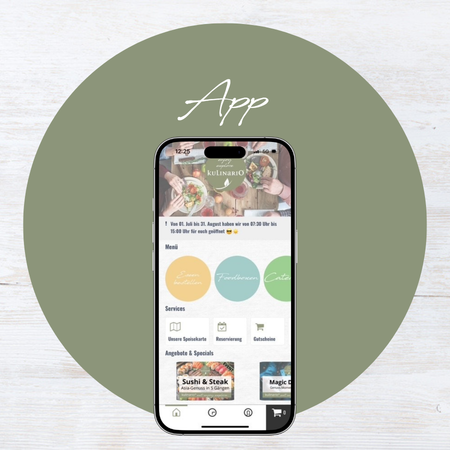 Das Bild zeigt ein Smartphone, auf dem die kulinario App geöffnet ist.